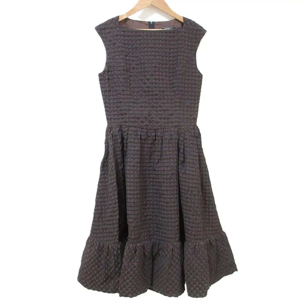 FOXEY フォクシー Pave Chocolate Dress ノースリーブ ミモレ丈 スクエアネック ティアードワンピース 40880 size38 ブラウン