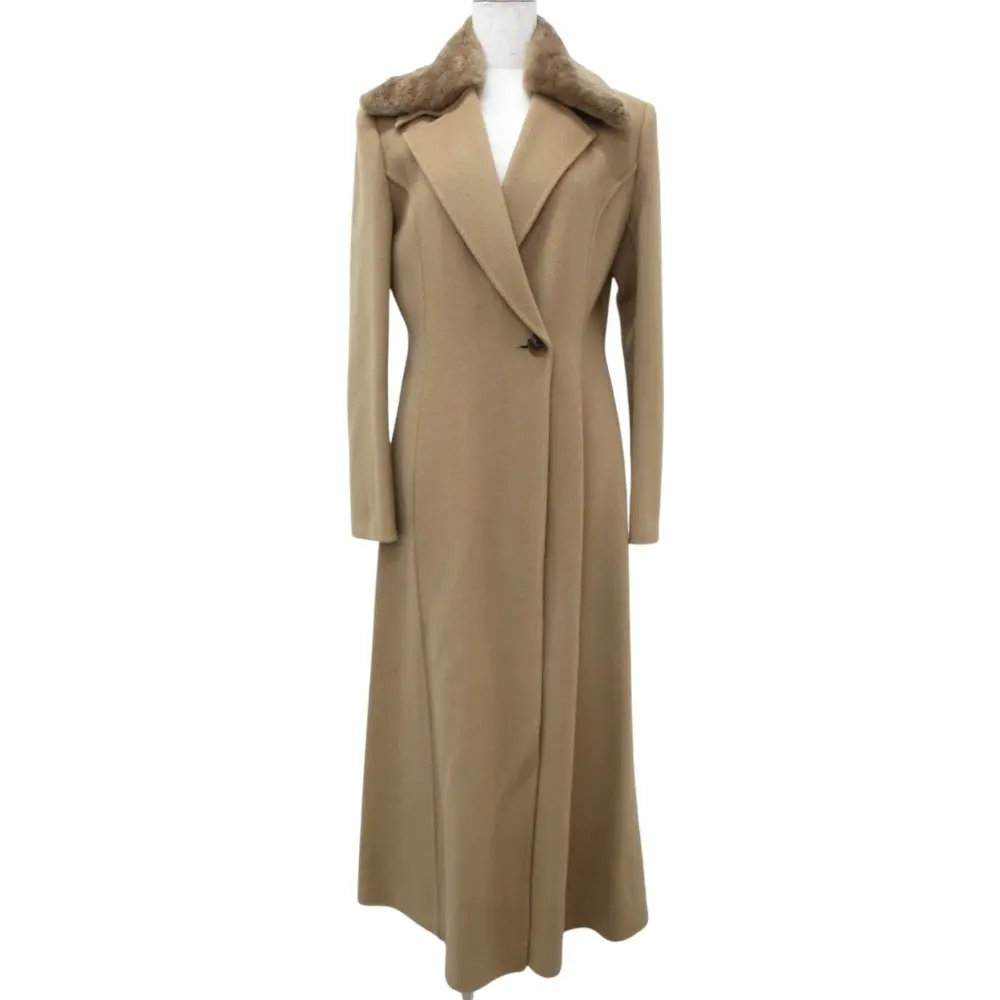 FOXEY BOUTIQUE フォクシー ブティック カシミア100％ ヌートリアファー ロングチェスターコート サイズF キャメル
