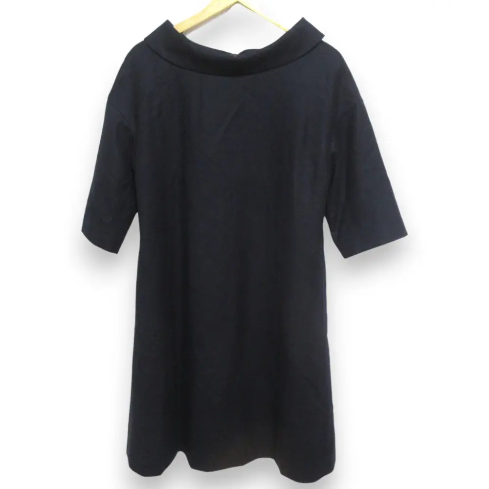 FOXEY フォクシー Two-way Flannel Dress ウール100％ 七分袖 2WAYフランネル ワンピース 42435 38 ネイビー ミッドナイト