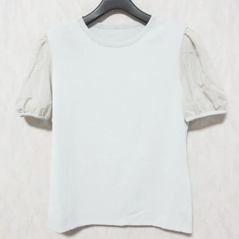 FOXEY フォクシー ニットトップ フローラパフ 半袖 ショートスリーブ クルーネック カットソー プルオーバー 37161 40 グレー系