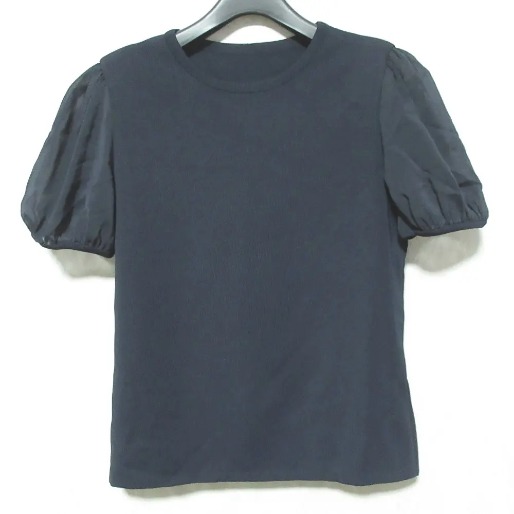 FOXEY フォクシー ニットトップ フローラパフ 半袖 クルーネック カットソー プルオーバー 37161 40 ネイビー