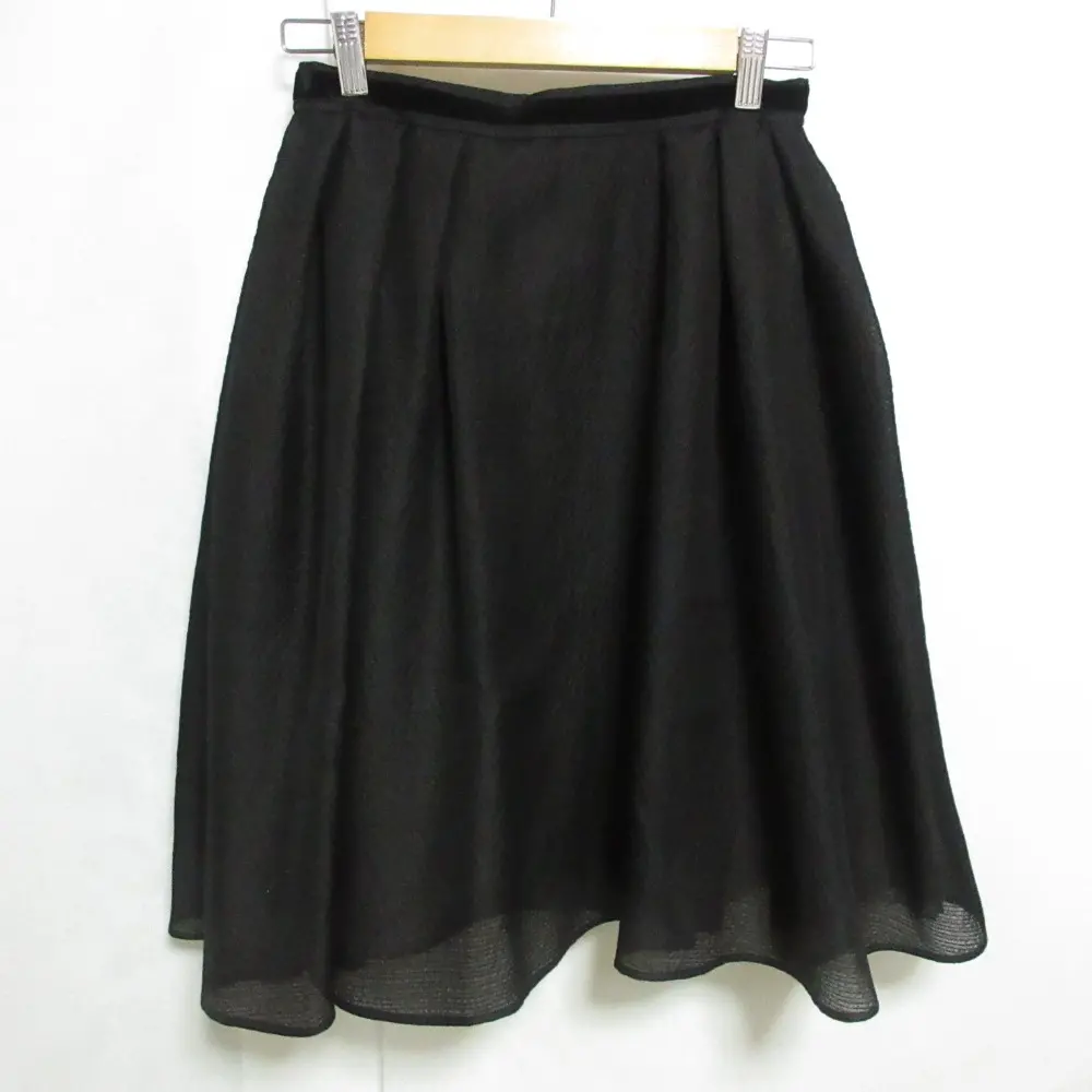 FOXEY フォクシー Skirt Black Mimosa シルクウール シアサッカー ひざ丈 フレアスカート 37604 38 ブラック