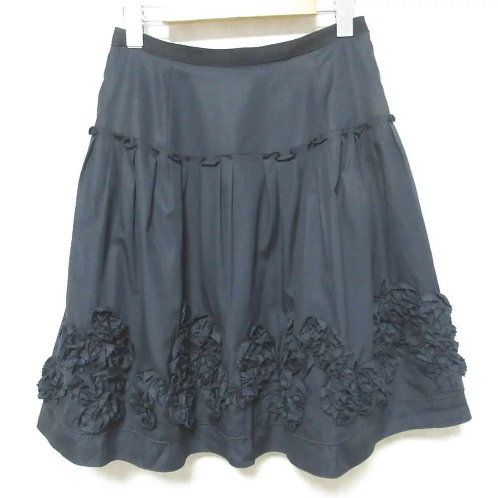 FOXEY フォクシー フラワーモチーフ ひざ丈 フレアスカート 27351 サイズ40 ダークネイビー