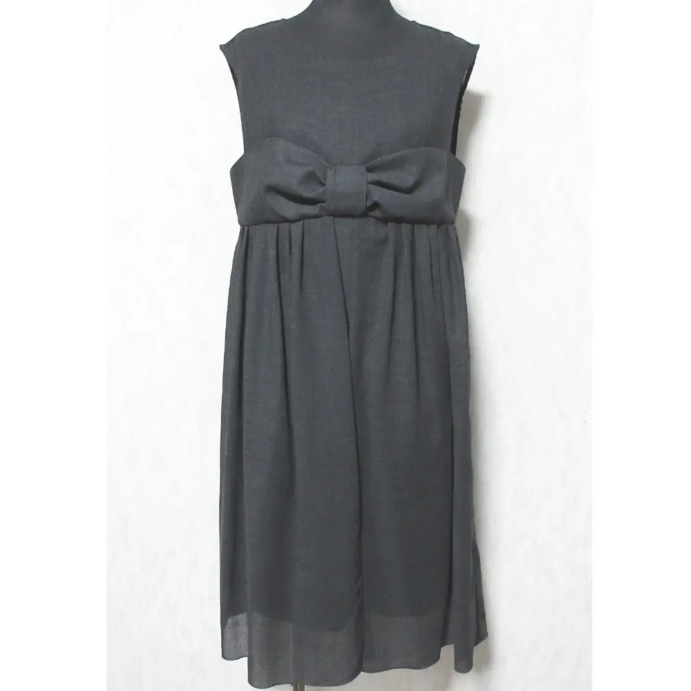 FOXEY フォクシー ウール ビッグリボン ドレス ノースリーブ ひざ丈 フレアワンピース 27941 40 グレー