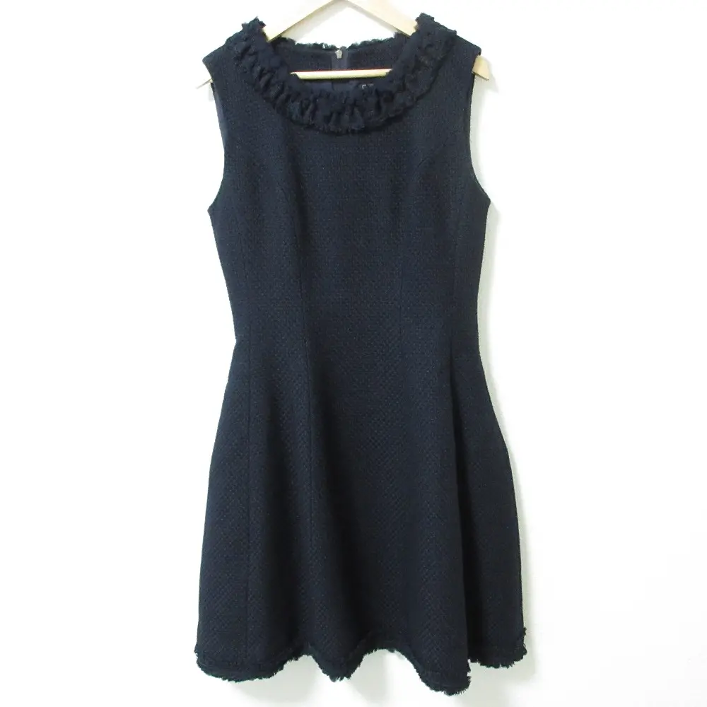 FOXEY フォクシー パニエ付き ノースリーブ ひざ丈 フレア ツイードワンピース ドレス 28149 40 ネイビー