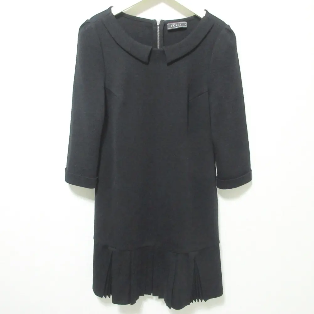 FOXEY フォクシー クラシカルプリーツドレス 七分袖 ミニ ニットワンピース 26134 サイズ42 ブラック