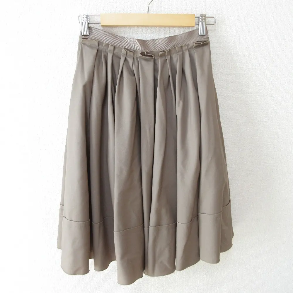 FOXEY フォクシー Skirt Waffle Tuck ワッフルタック ウール ひざ丈 フレアスカート 39342 38 モカブラウン