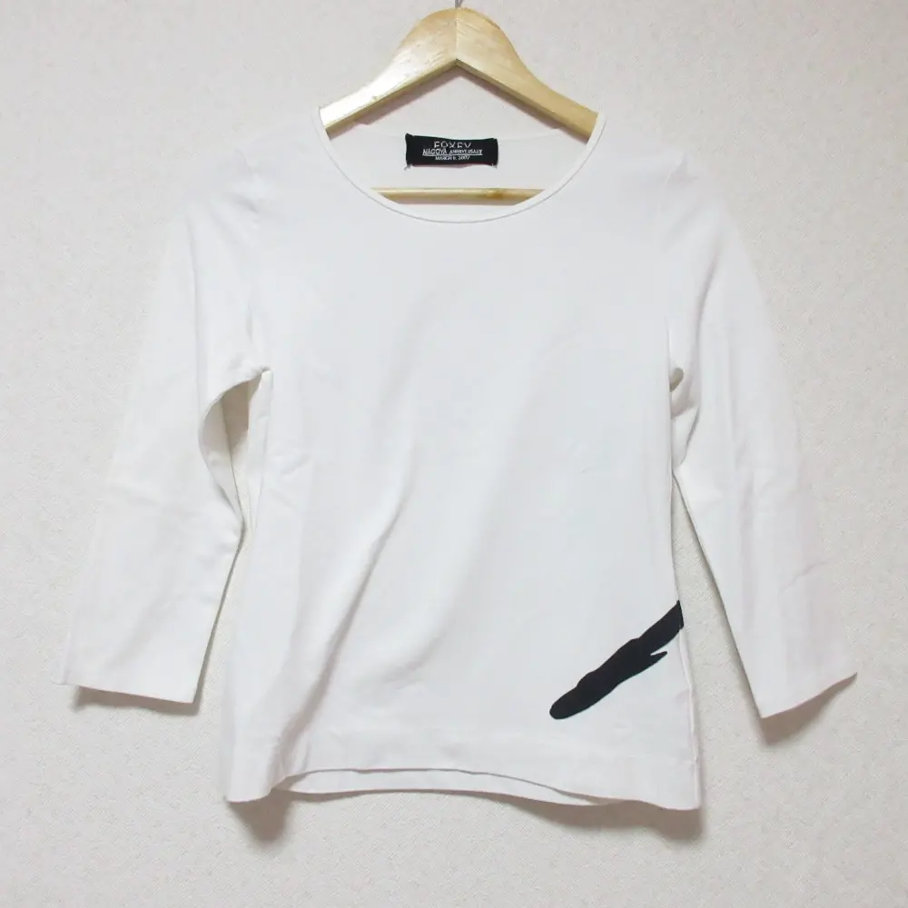FOXEY フォクシー NAGOYA ANNIVERSARY ストレッチ クルーネック 七分袖 プリント カットソー Tシャツ 40 ホワイト