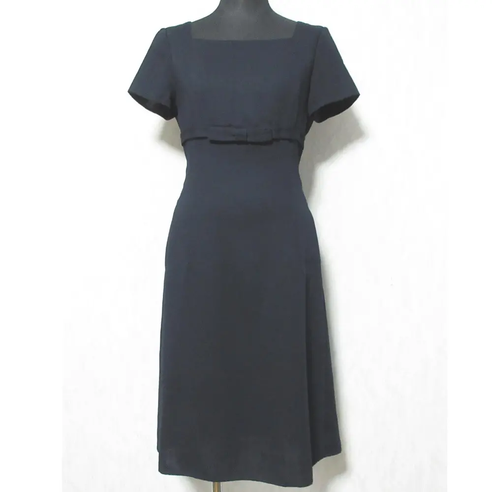FOXEY フォクシー スクエアネック ショートスリーブ ワンピース 28048 サイズ38 ネイビー