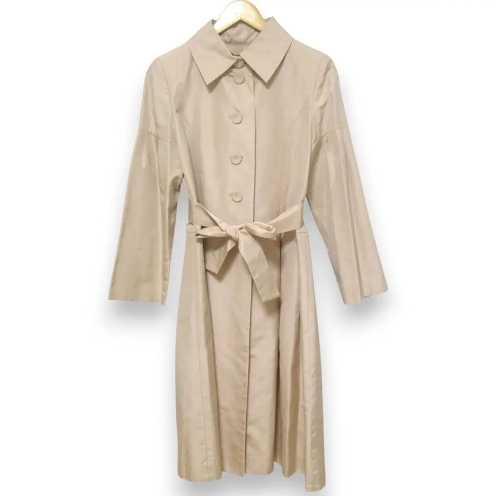 FOXEY フォクシー シルク100％ ウエストリボン サイドプリーツ ロングコート スプリングコート 23165 サイズF ベージュ