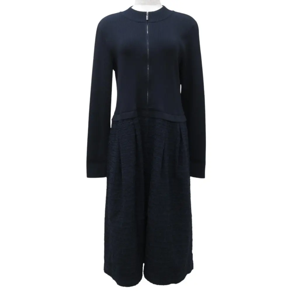 FOXEY フォクシー 2021年製 素材切り替えし ブルーアズール ドレス ワンピース 42192 サイズ42 ネイビー