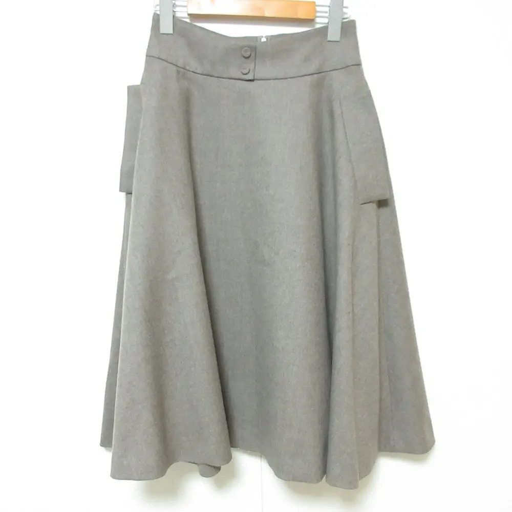 FOXEY フォクシー Riry Flare ミモレ丈 フレアスカート 37512 サイズ38 グレージュ