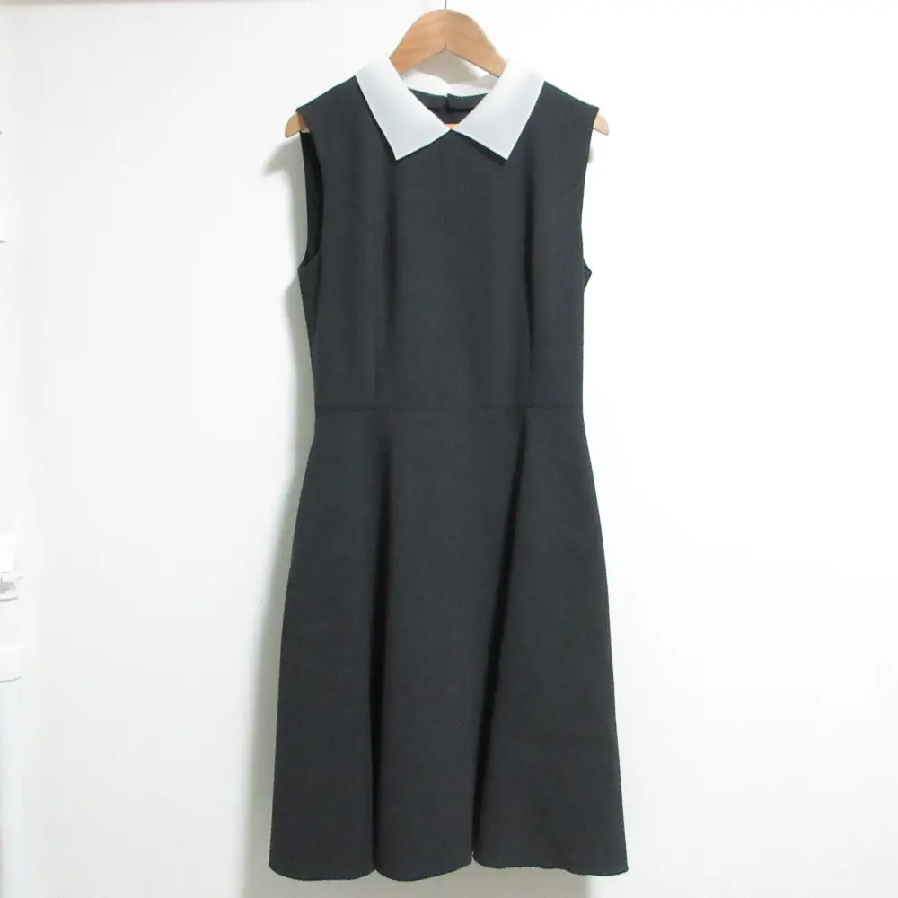 FOXEY フォクシー 2WAY 白襟付き ノースリーブドレス ウールフレアワンピース 37158 38 グレー ホワイト