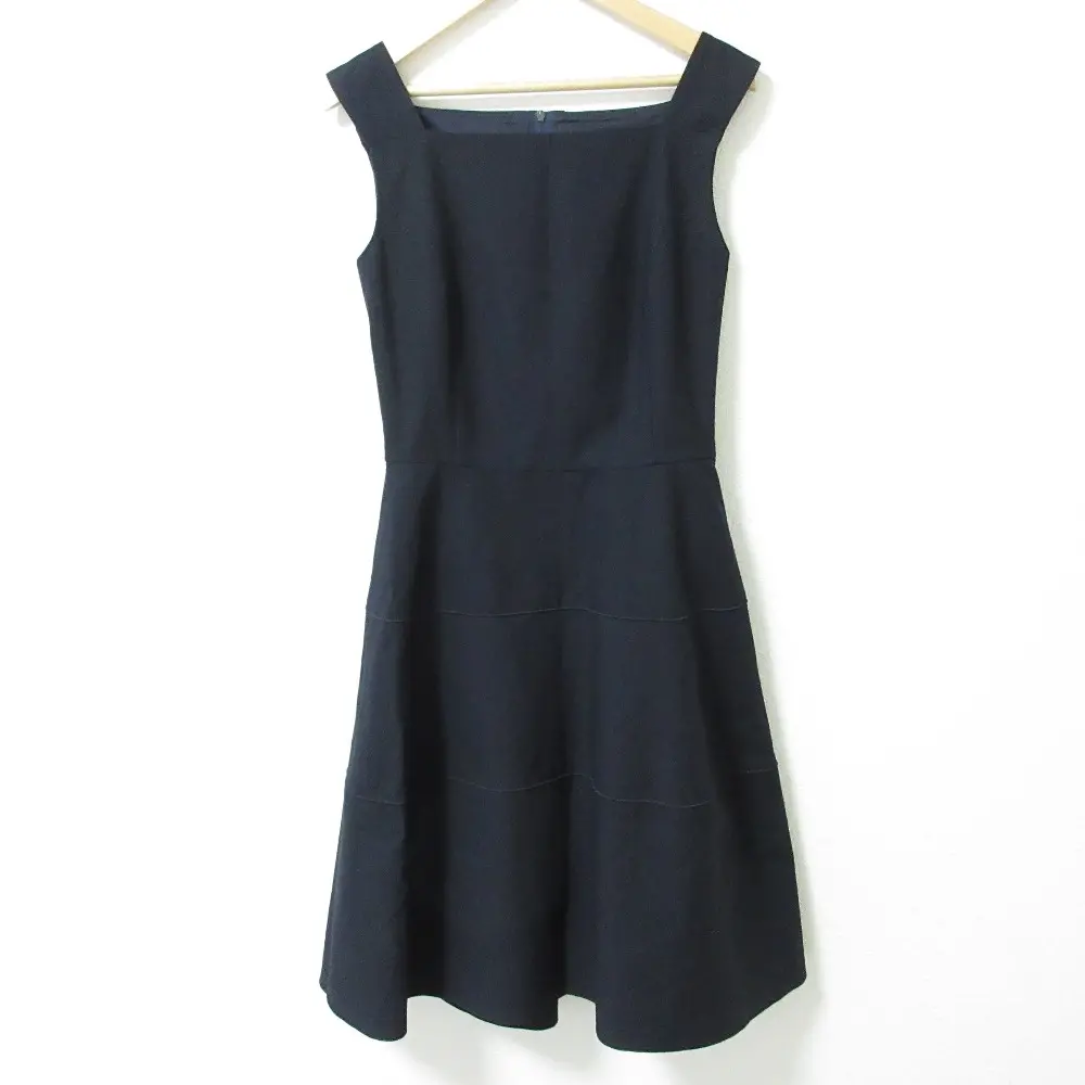 FOXEY フォクシー スクエアネック ひざ丈 フレア ノースリーブ ワンピース ドレス 26541 サイズ38 ネイビー