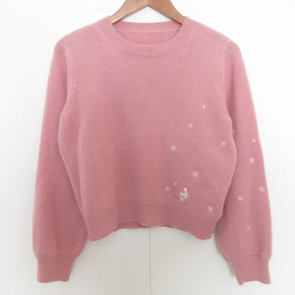 24AW FOXEY フォクシー Ski Bunny カシミヤ100% ロングスリーブ クルーネック ニット セーター 44990 サイズ38 ピンク
