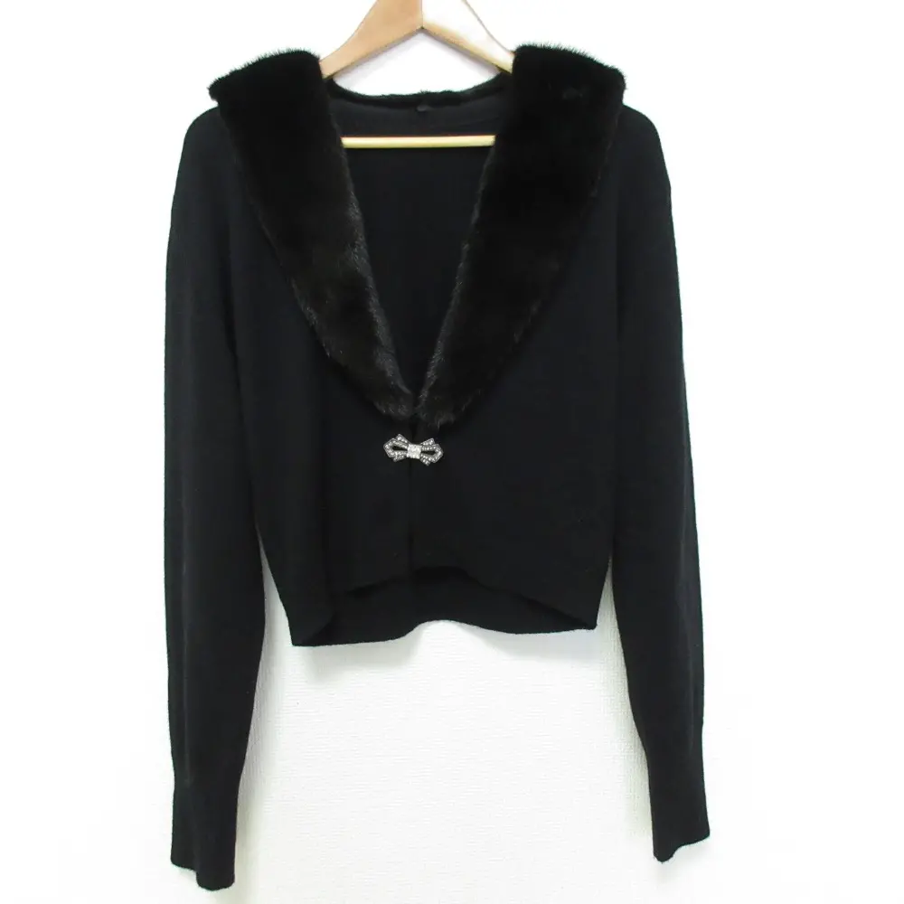 FOXEY フォクシー ヴィヴィエ カシミヤ100% ミンクファー付 ニット カーディガン 39197 サイズ40 ブラック