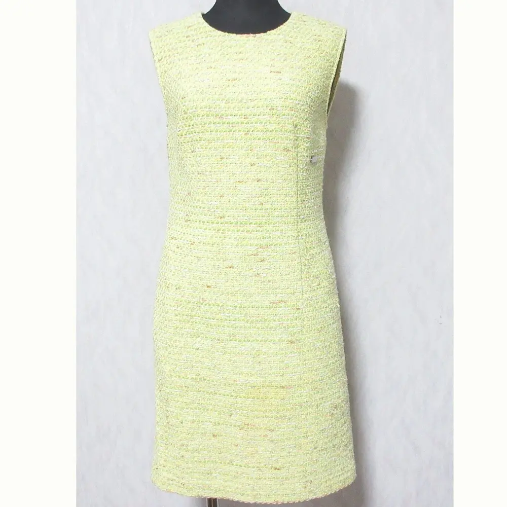 FOXEY フォクシー ノースリーブ ひざ丈 ツイードワンピース 29818 38 イエロー