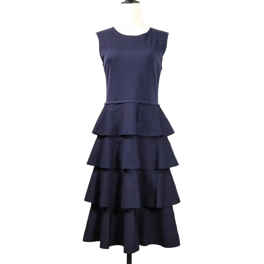 FOXEY フォクシー Frill Layer Knit Dress フリルレイヤー ドレスワンピース  41842 サイズ40 ミッドナイトブルー