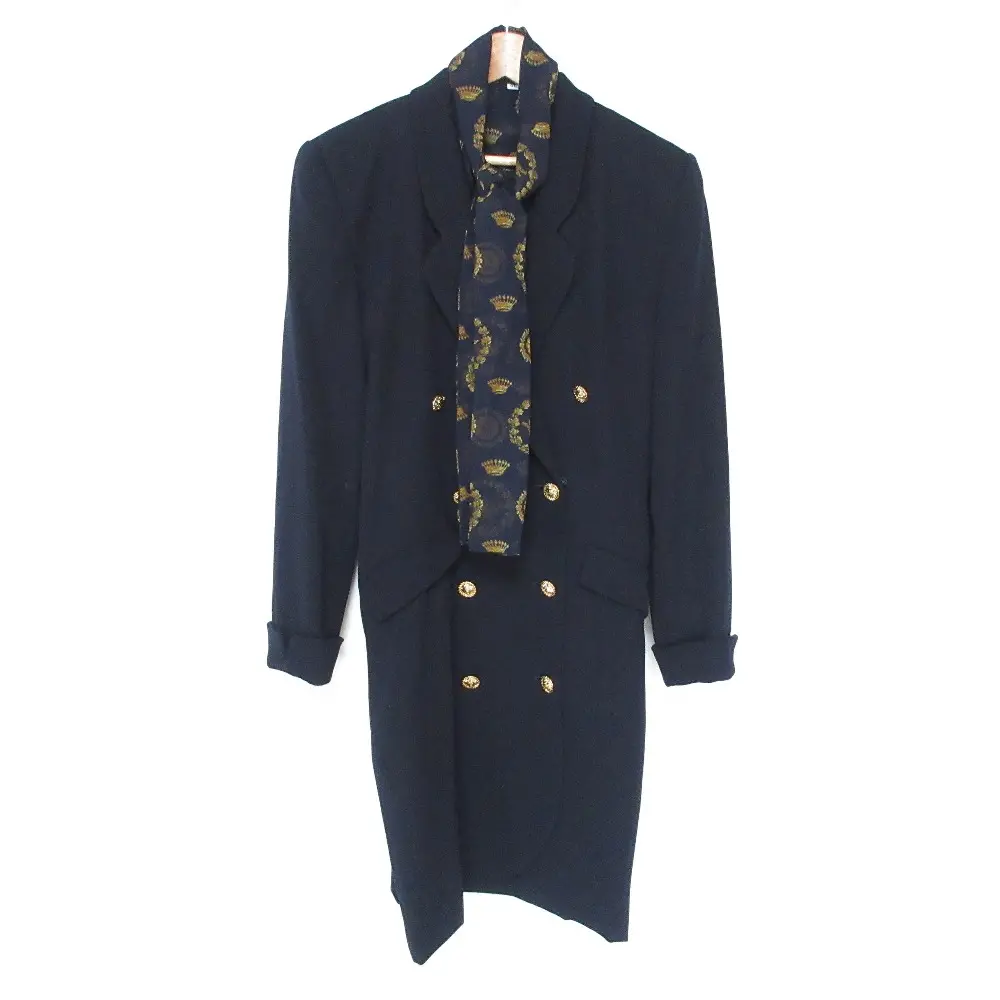 FOXEY フォクシー シルクスカーフ付き 金釦 ダブルブレスト コート ロングジャケット 40 ネイビー