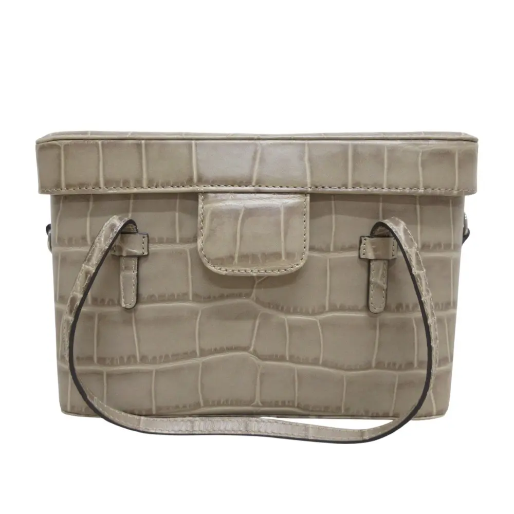 FOXEY フォクシー クロコ型押し レザー2way スクエア バニティバッグ ハンドバッグ ショルダーバッグ ブラウンベージュ
