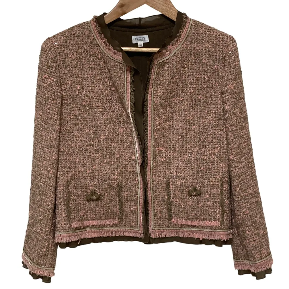 FOXEY フォクシー ツイード ノーカラージャケット サイズ40 ピンク