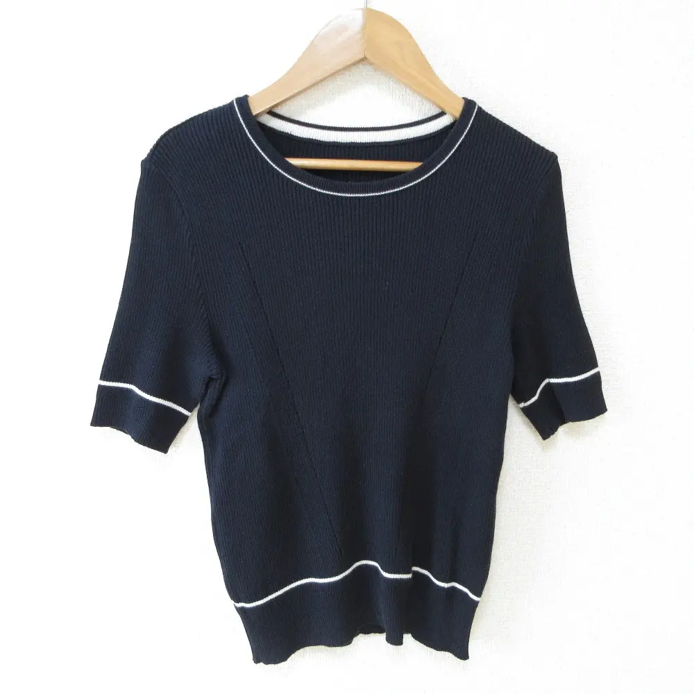 FOXEY フォクシー 配色ライン ショートスリーブ リブニット カットソー 34854 40 ネイビー