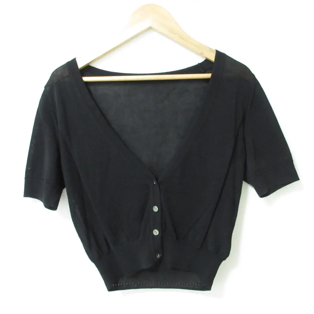 FOXEY フォクシー ショートスリーブ Vネック クロップド ニットカーディガン ボレロ 37544 サイズ38 ブラック