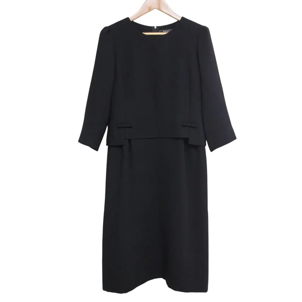 FOXEY フォクシー ウール セレモニードレス 7分袖 フォーマル ワンピース 33694 サイズ42 ブラック