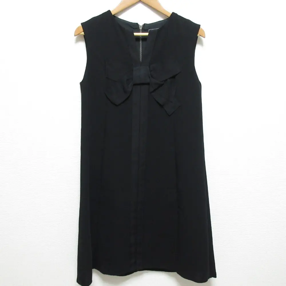 FOXEY フォクシー リボン ノースリーブ ワンピース 25490 サイズ40 ブラック
