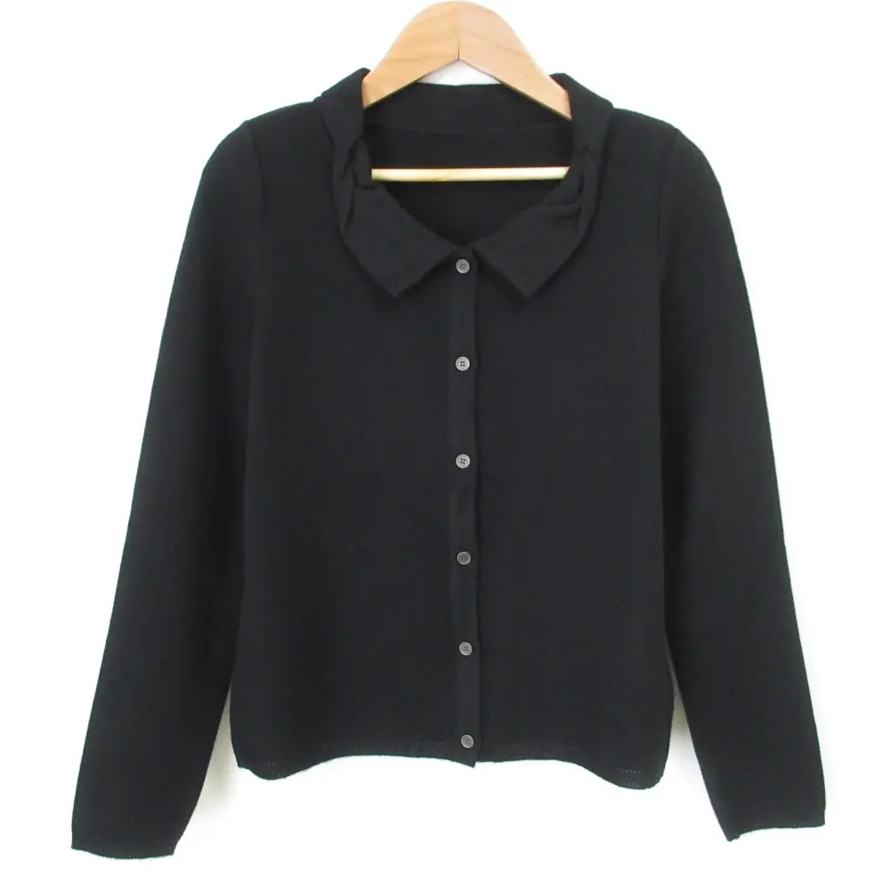 フォクシー ニット カーディガン 黒 ブラック 38 M FOXEY フォクシー Dallas フェイクパール装飾 Vネック クロップド