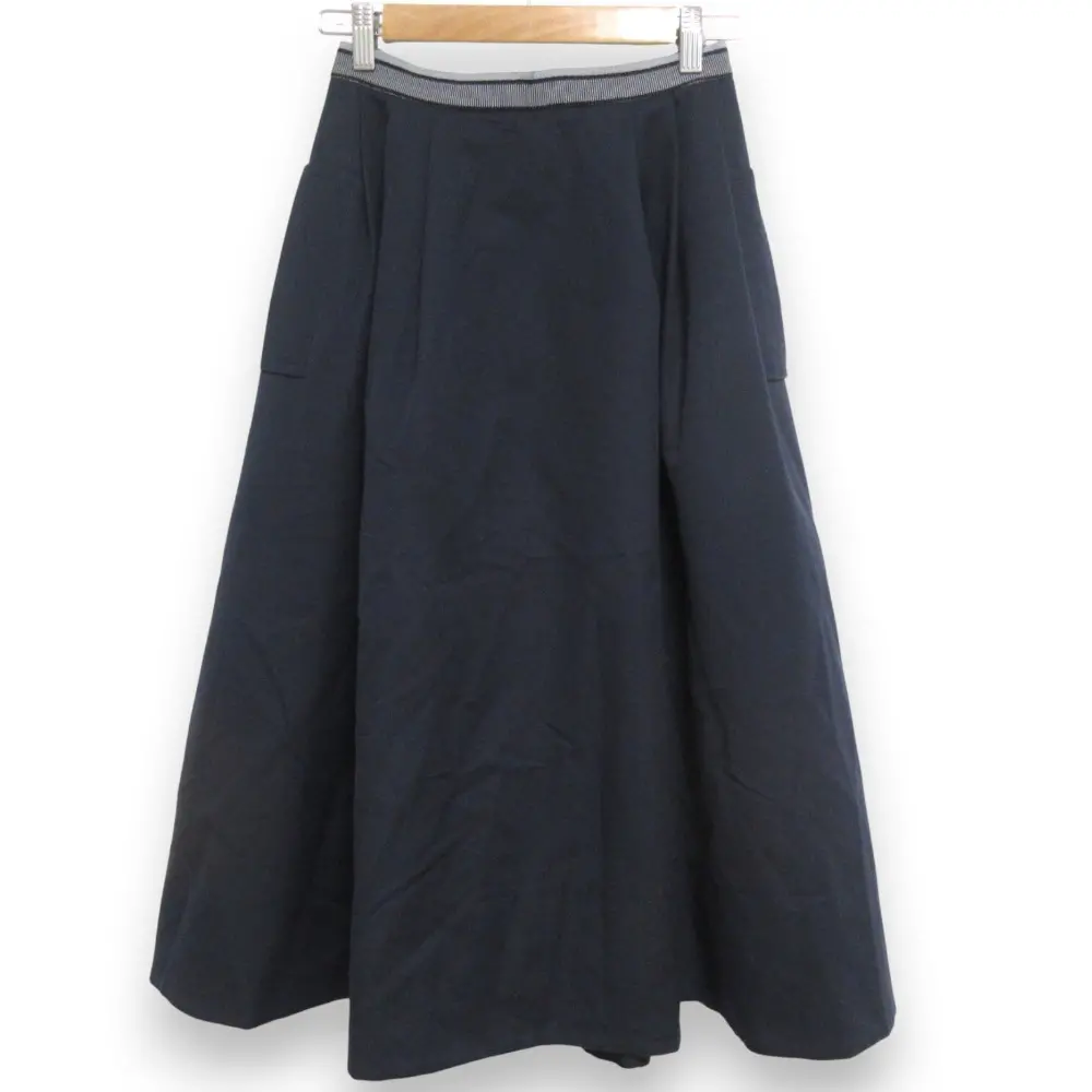 FOXEY フォクシー  ル・アーヴル シルクブレンド ロングフレアスカート 42116 サイズ38 ミッドナイトブルー ネイビー