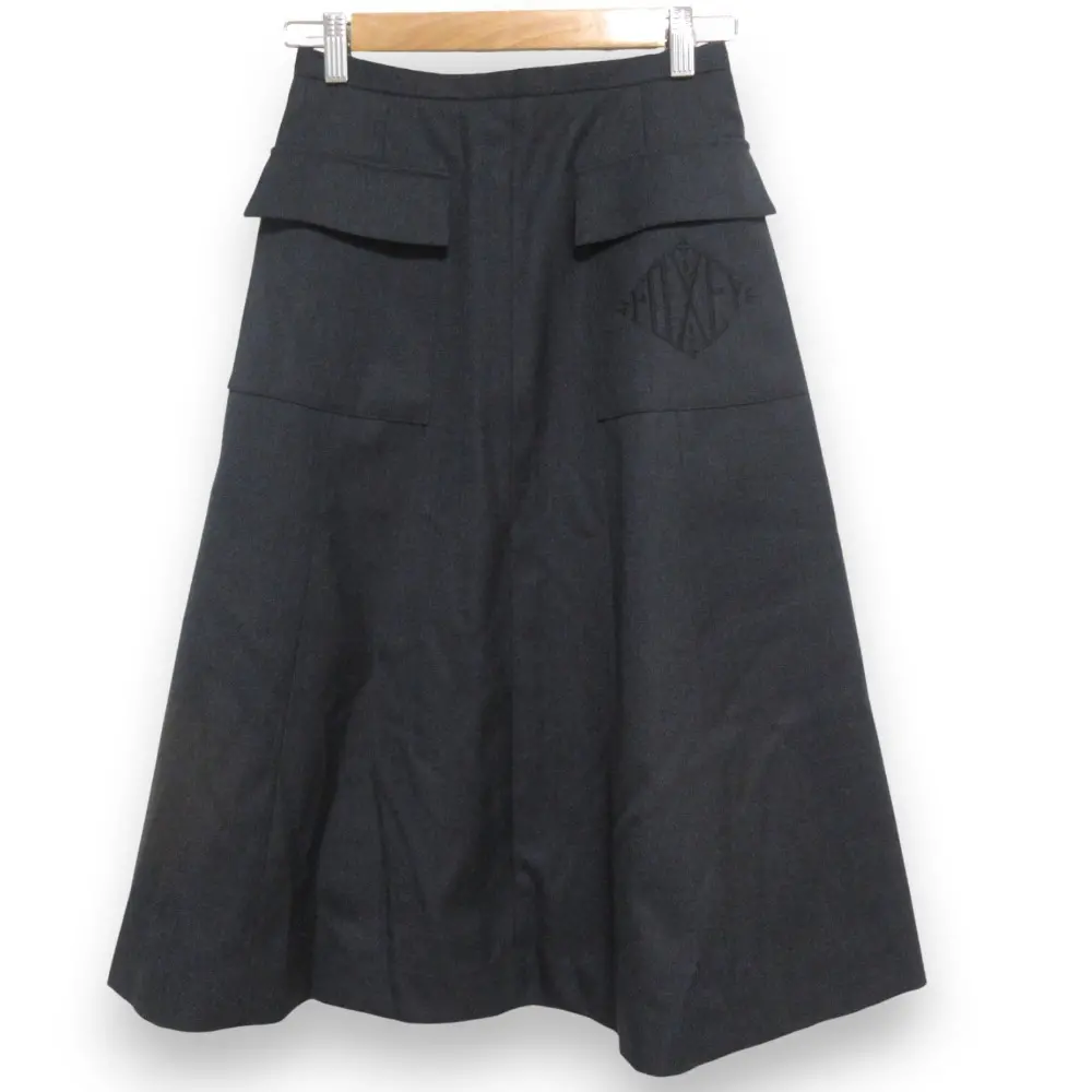 FOXEY フォクシー Skirt Noblea バックポケット刺繍 フレアスカート 40196 サイズ38 グレー