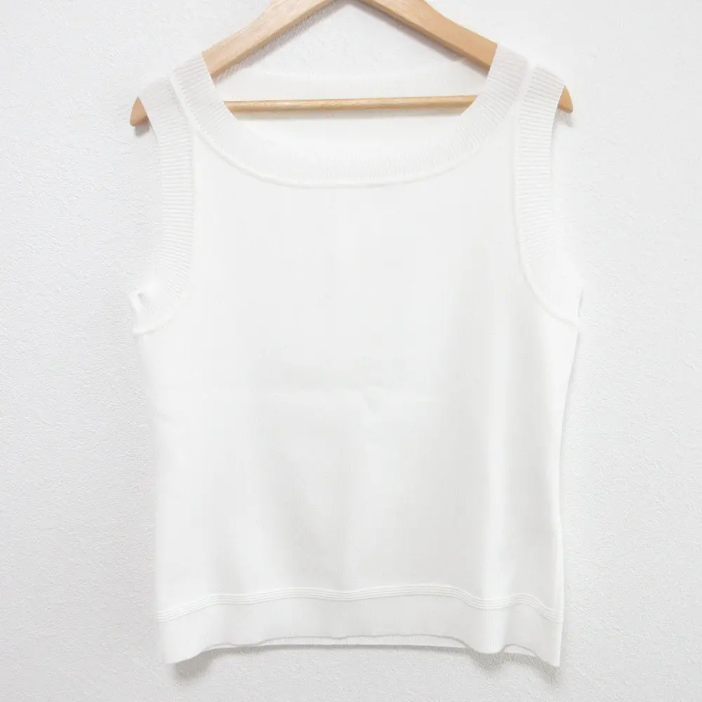 FOXEY フォクシー Knit Top Vesper リブトリム ノースリーブニットカットソー 43719 サイズ38 ホワイト