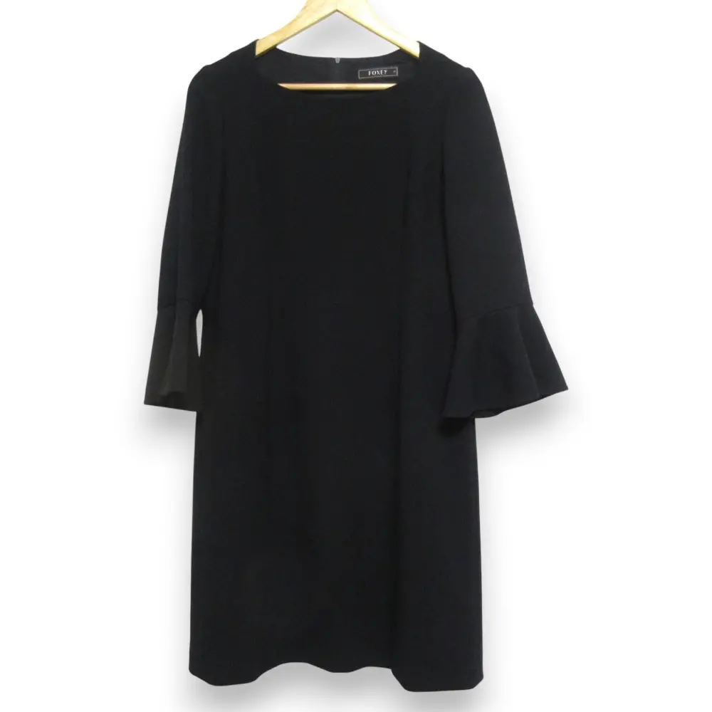 FOXEY フォクシー ウール フレアスリーブ ミモレ丈ドレスワンピース 40925 サイズ42 ブラック