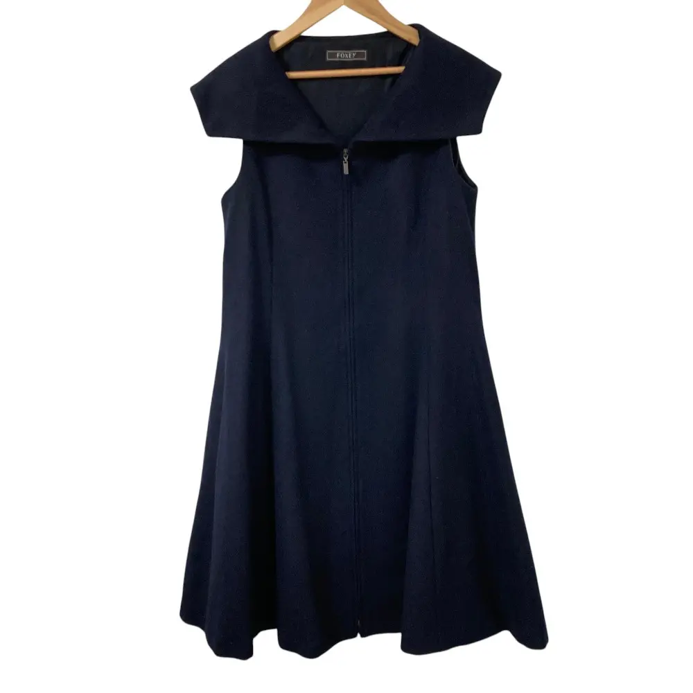 23年商品 FOXEY フォクシー Iris ウールカシミヤ ノースリーブドレス ワンピース 43981 サイズ38 ネイビー