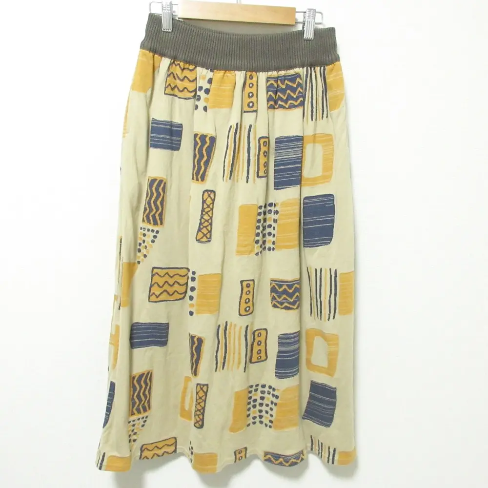 FUGAFUGA フーガフーガ 佐藤繊維 総柄 マキシ丈 イージースカート F ベージュ