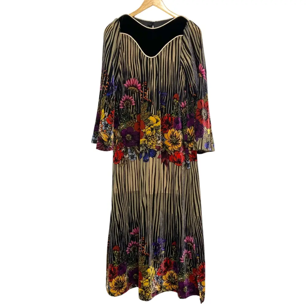 23AW FUMIE TANAKA フミエタナカ flower flocky one piece ベルベット ドレス ワンピース F23A-07 1 ブラック マルチカラー