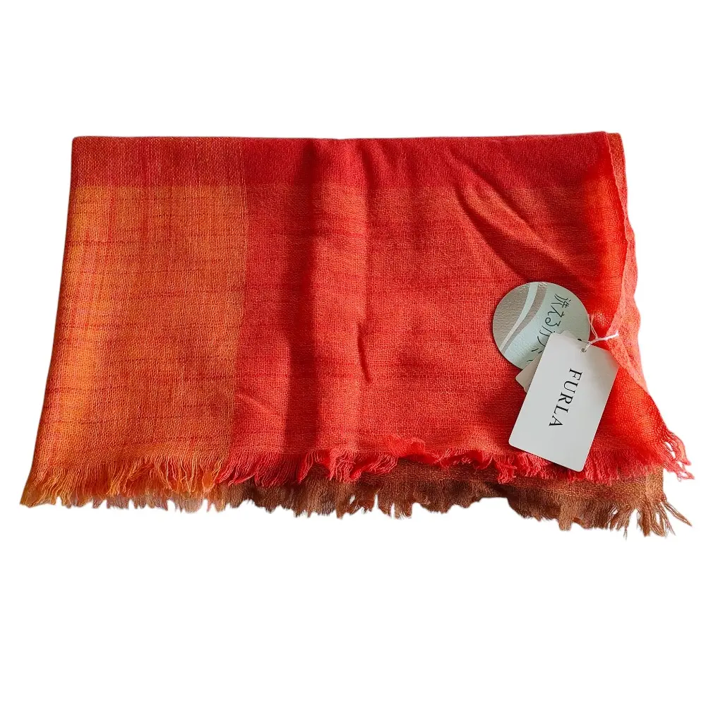FURLA フルラ 洗えるカシミア フリンジ 大判 ストール マフラー オレンジ