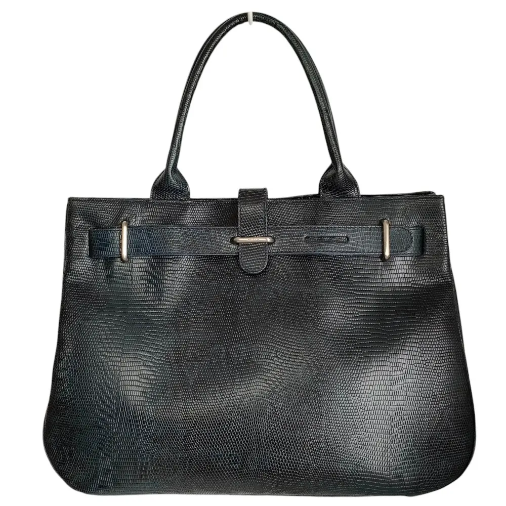 FURLA フルラ レザー 型押し ハンドバッグ トートバッグ ネイビー