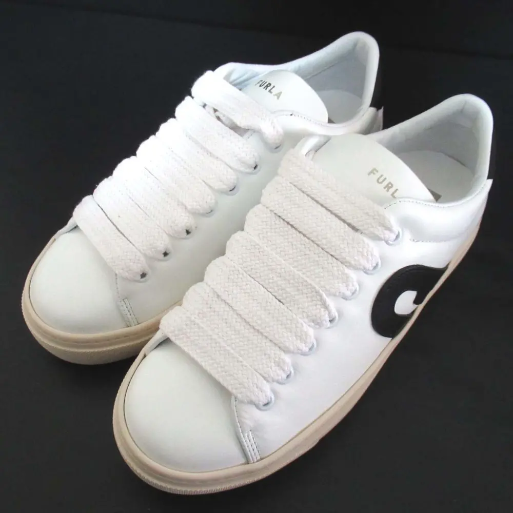 FURLA フルラ JOY LACE-UP SNEAKER レザー ローカット スニーカー シューズ 36サイズ 23cm ホワイト×ブラック