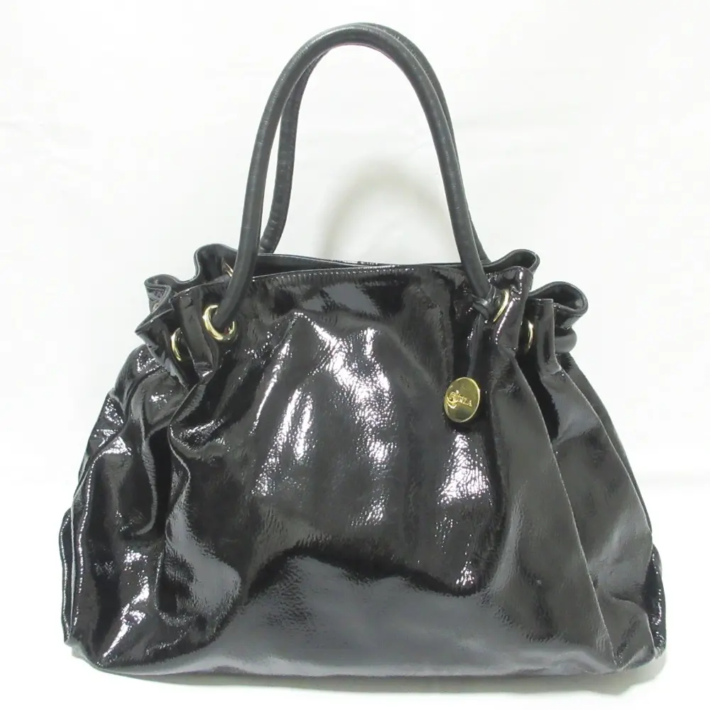 FURLA フルラ パテントレザー トートバッグ ハンドバッグ ブラック