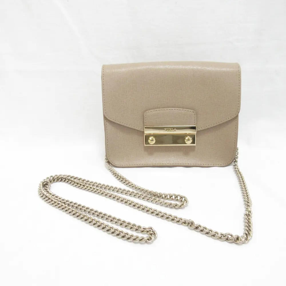 FURLA フルラ METROPOLIS メトロポリス ミニ クロスボディ スタッズ チェーンショルダーバッグ ポシェット グレージュ