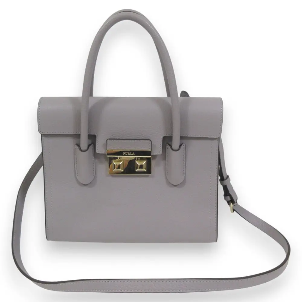 FURLA フルラ メトロポリス レザー 2Way ショルダーバッグ ハンドバッグ グレー×ゴールド金具