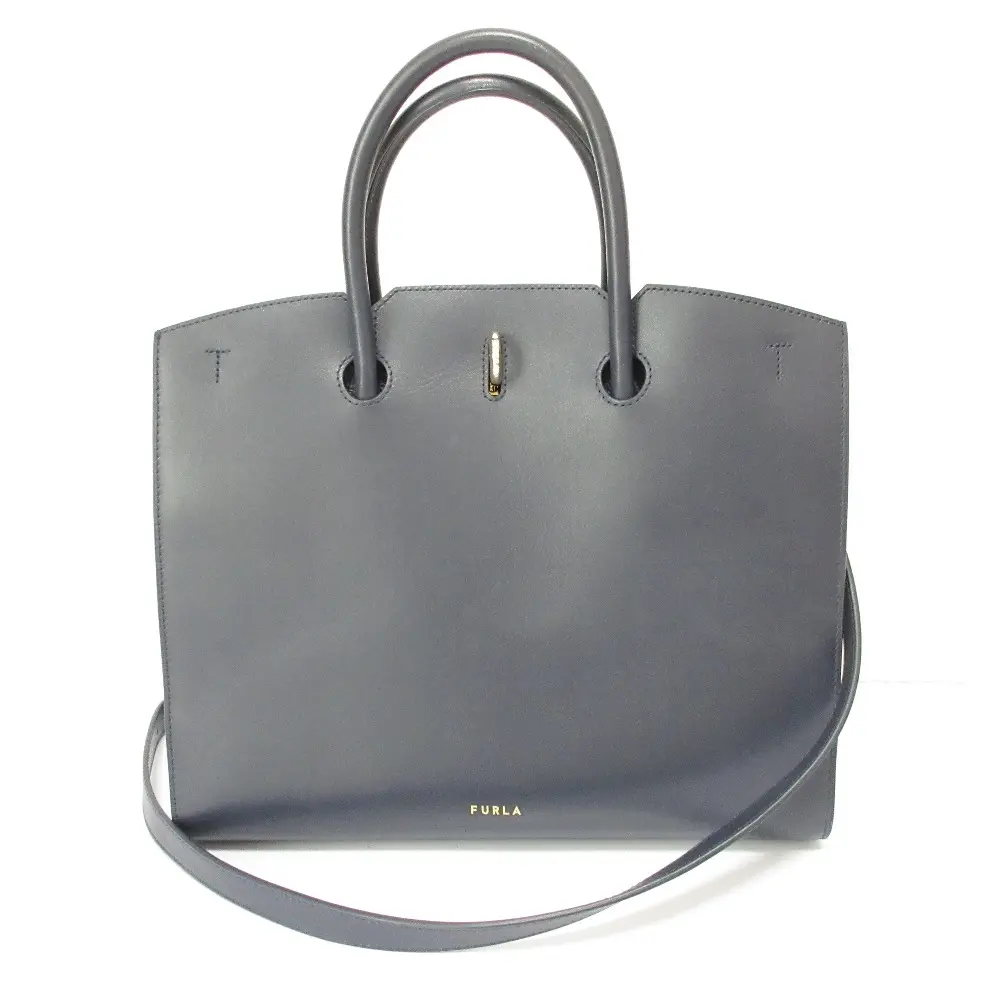 FURLA フルラ GENESI 2WAY レザー ハンドバッグ ショルダーバッグ ネイビー