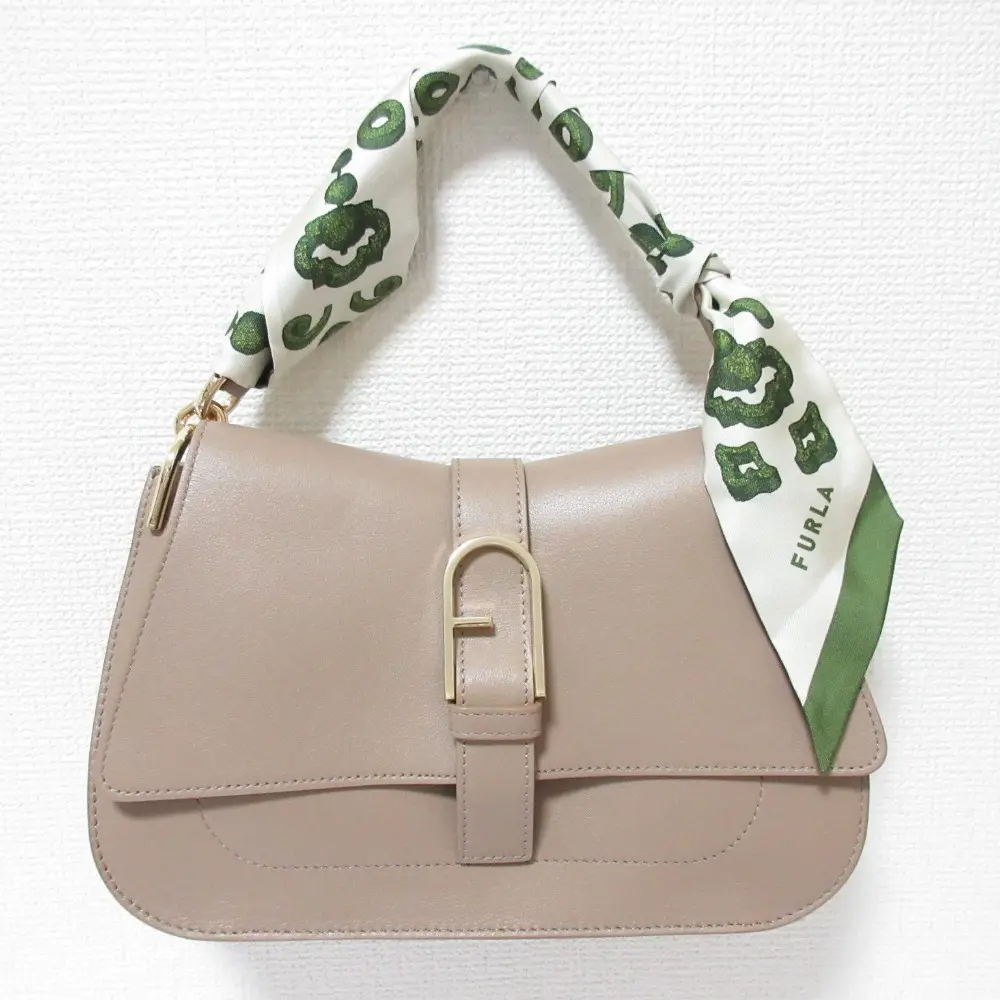 FURLA フルラ FLOW M バンドゥー付き トップハンドル ハンドバッグ ブラウンベージュ