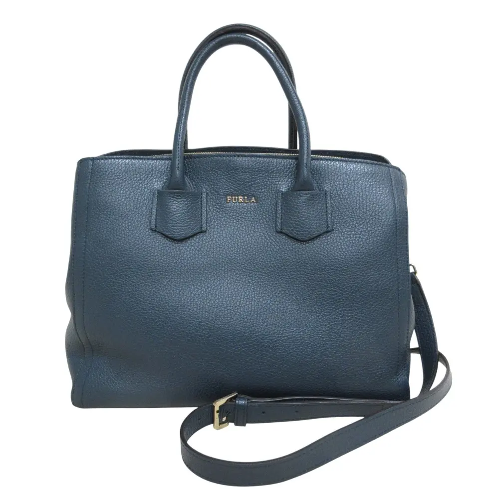 FURLA フルラ アルバ 2WAY トートバッグ ショルダーバッグ ネイビーグリーン