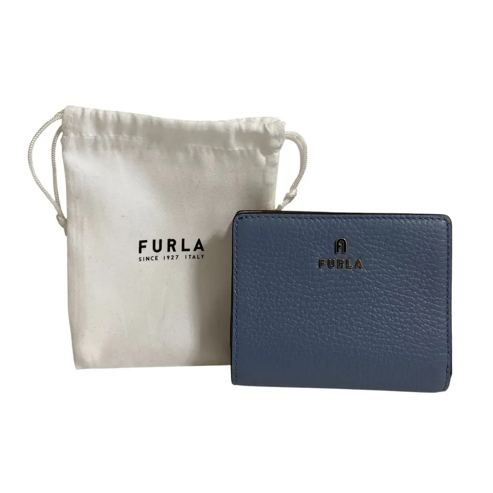FURLA フルラ CAMELIA カメリア レザー 二つ折り 財布 コンパクトウォレット ブルー