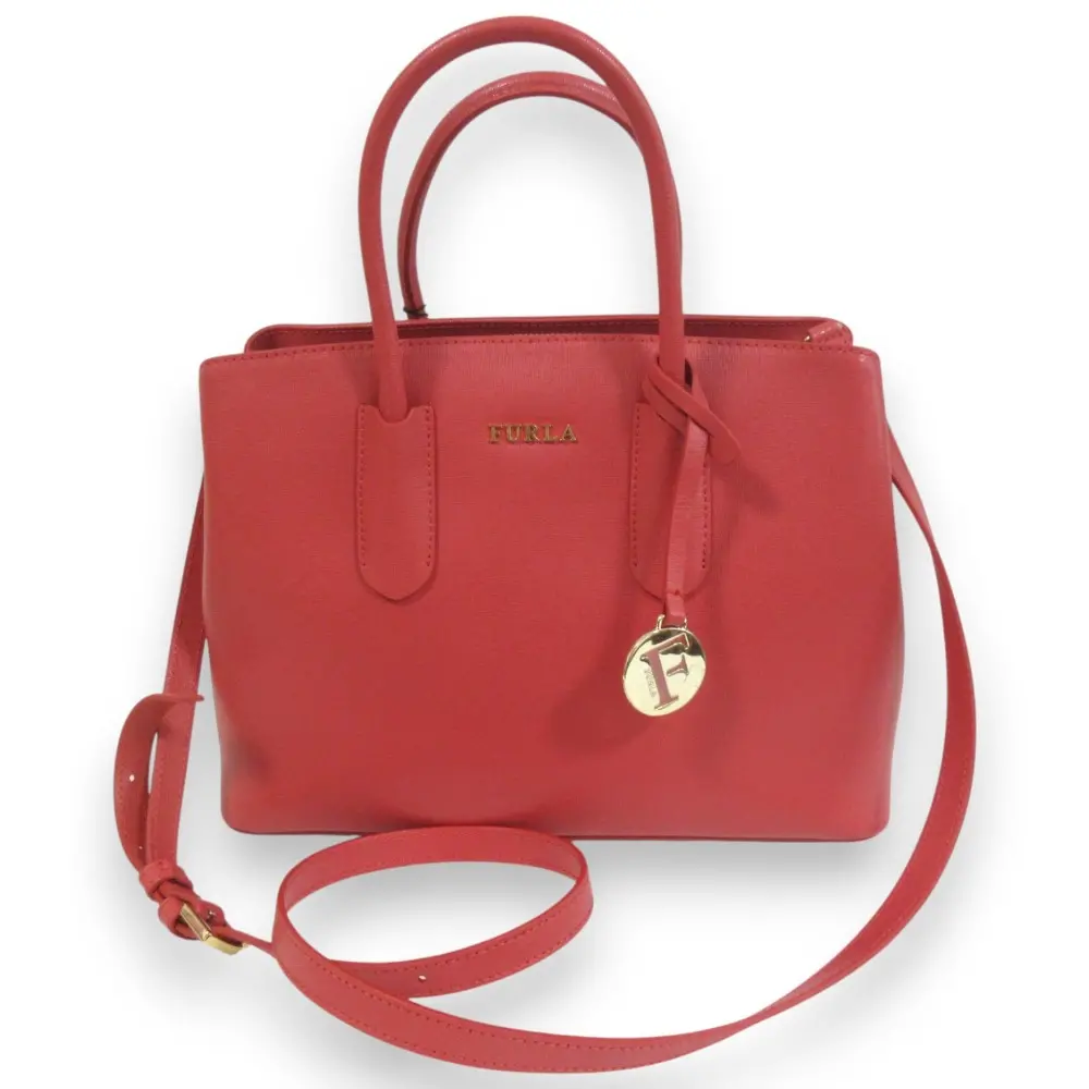 FURLA フルラ テッサ レザー 2way ハンドバッグ ショルダーバッグ G7280 レッド系