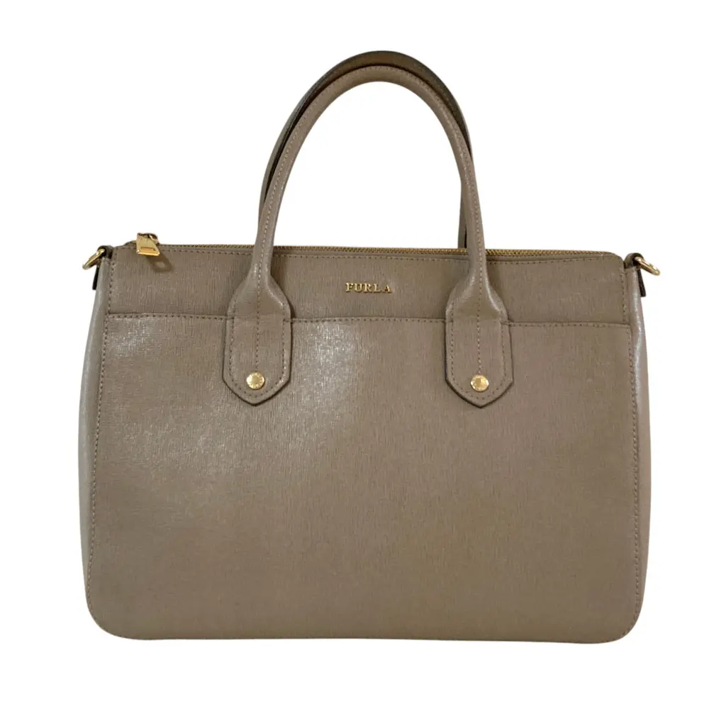 FURLA フルラ レザー トートバッグ ハンドバッグ グレージュ