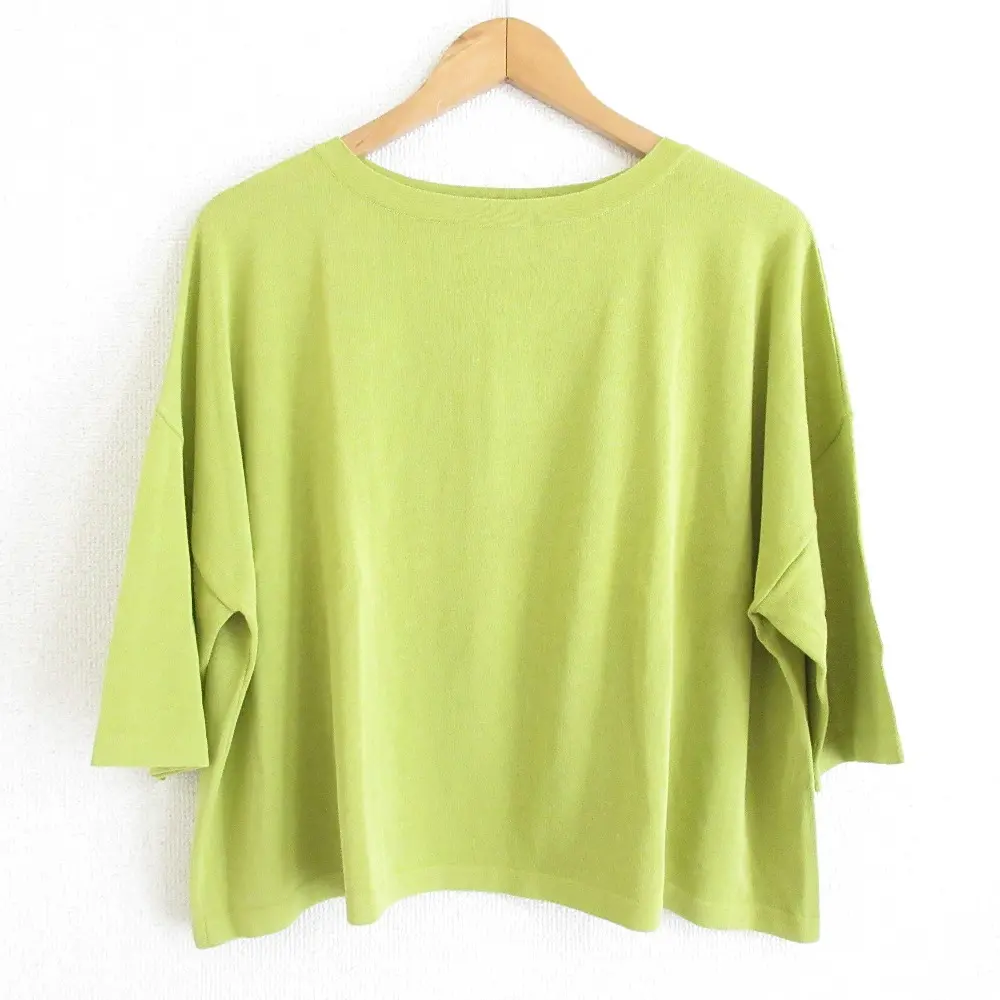 GALERIE VIE ギャルリーヴィー トゥモローランド  クレープコットン ボートネックプルオーバー 七分袖 ニットカットソー S グリーン